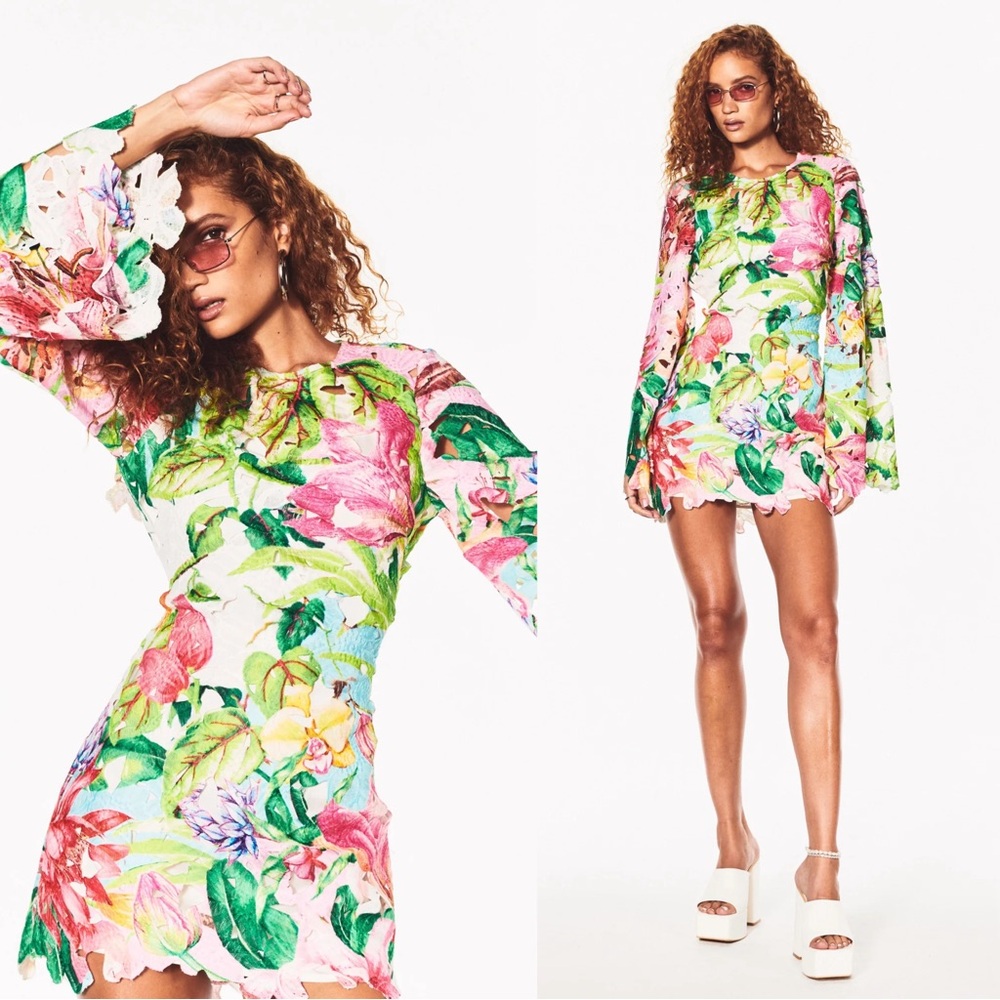 Rococo Sand Cutout Tropical Floral Dress Small